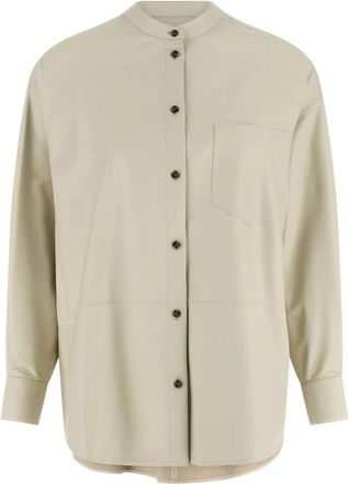 Yves Salomon Mandarijnkraag Zakken Leren Shirt - Dames - Overhemden - Beige - XS - Leer - Overhemden