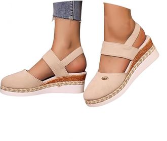 Generic Closed Toe Platform Wedge Sandals for Women 2026 Orthopedic Espadrilles Wedges with Elastic Ankle Strap Retro Comfort Platform Wedges Sandal Summer An