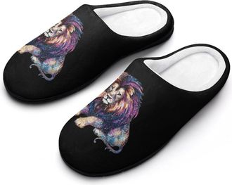 Generic Glitter Male Lion Cotton Slippers for Women Memory Foam Comfy House Shoes with Anti-Skid Rubber Sole