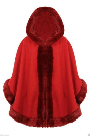 ZEE FASHION Ladies Faux Fur Trim Hooded Capes Ponchos Coat (Red, One Size)