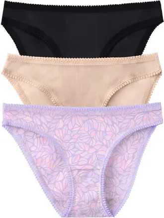 OnGossamer 3-Pack Mesh Hip Bikinis in Wtclr Floral/chmpgn/black at Nordstrom, Size Medium