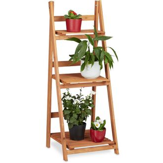 Relaxdays Relaxdays Wooden Flower Display Rack, Indoor Flower Stand, 3-Tier, Plant Stairs, Foldable, HxWxD: 107.5 x 41 x 25 cm, Brown