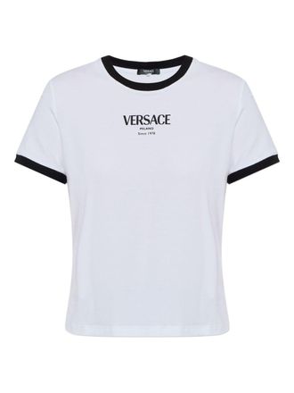 Versace Cropped Silk and Nylon Top with Bold Logo