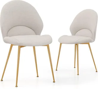 Costway Costway Set Di 2 Sedie Imbottite Per Sala Pranzo, Sedia Per Cucina Con Gambe In Legno, Sedia Moderna Comfortevole Con Schienale A Curvo E Piedini Rego