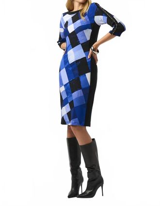 Joseph Ribkoff Plaid Print Sheath Dress In Black/blue