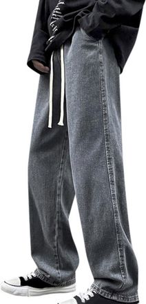 Generic Jeans for Men,Loose Fit Elastic Waist Drawstring Wide Leg Regular-Fit Harajuku Hip Hop Heavyweight Denim Trousers Stretch Basic Mens Outdoor Trousers 