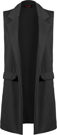 Generic New Womens Ladies Front Open Sleeveless Long Duster Coat Waistcoat Blazer Plus Size (Black Sleeveless Long Duster Coat UK 16-18 Womens)