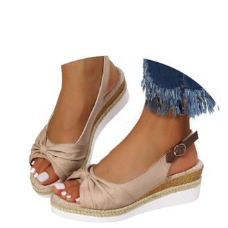 Generic Wedge Sandals for Women Wide Fit Sandals for Women Bow Open Toe Ankle Strap Espadrille Sandal Adjustable Buckle Ankle Strap Sandal Comfort Slip On Sum