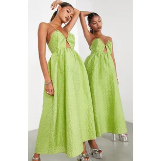 Asos Cutout Brocade Dress in Medium Green at Nordstrom, Size 2 Us