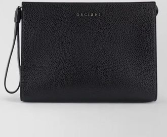 Orciani hammered leather clutch front logo detail