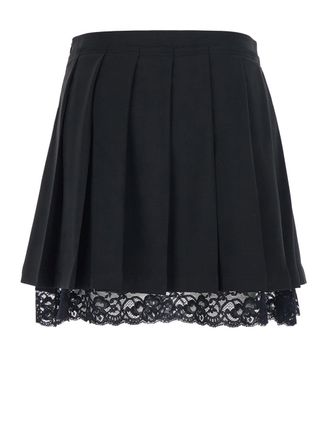 Jucca Pleated Lace-Hem Skirt - Black