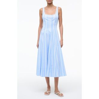 Staud Wells Pinstripe A-Line Midi Dress in Ventura Stripe at Nordstrom, Size 14