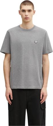 Maison Kitsun&eacute; T-shirt met opdruk van een stoere vossenkop - Heren - T-shirts - Grijs - 2XL - Katoen - Tops
