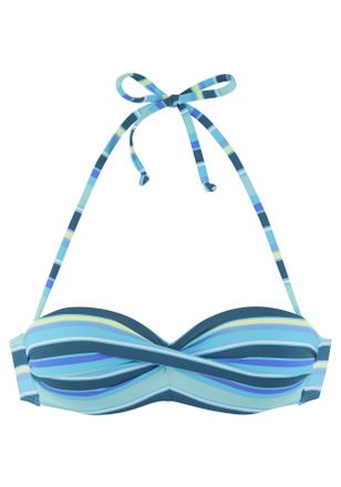 s.Oliver B&uuml;gel-Bandeau-Bikini-Top S.OLIVER Fun, Damen, Gr. 36, Cup C, blau (t&uuml;rkis bedruckt), Recycling-Polyamid, gestreift, Bikini-Oberteile B&uuml;gel-Bandeau-Bik