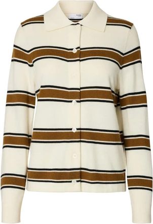 Selected Truien & Vesten, Dames, Beige, S, Wol, Thea Ls Knit Button Collar Neck