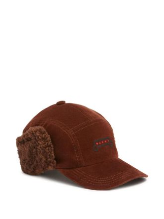 Marni corduroy fur-trimmed cap - men - Cotton/Polyester/Cotton - L - Brown