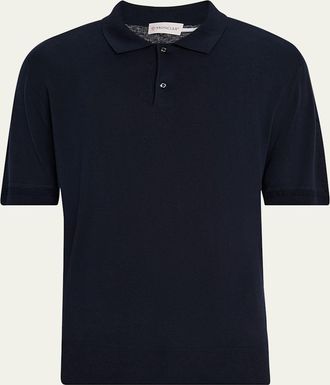 Moncler Mens Silk and Linen Knit Polo Shirt