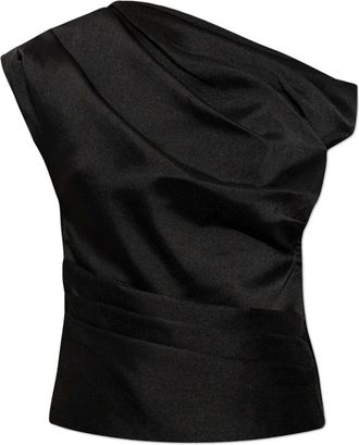 Self Portrait Overhemden, Dames, Zwart, M, Polyester, Gedrapeerde Taft Top