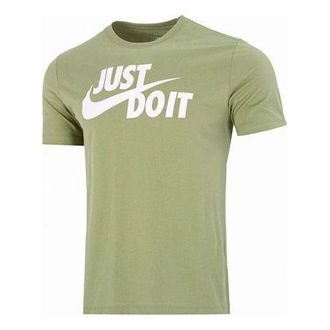 Nike Mens Nike Large Alphabet Logo Printing Breathable Round Neck Casual Sports Short Sleeve Green T-Shirt AR5007-334
