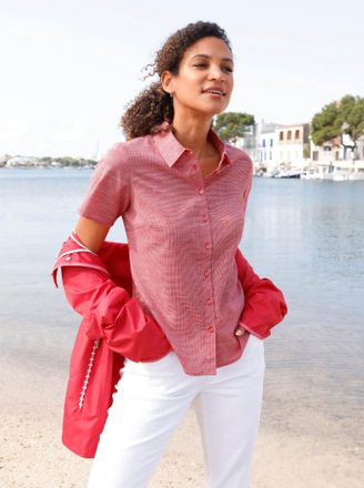 Casual Looks Hemdbluse CASUAL LOOKS, Damen, Gr. 36, erdbeere, wei&szlig;, gemustert, 50% Baumwolle, 50% Polyester, gemustert, mehrfarbig, Blusen Hemdbluse