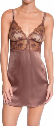 Huit Floral Lace Mini Chemise In Mocha Brown