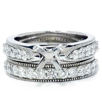Pompeii3 1ct Diamond Engagement Matching Wedding Ring 14K Set Size Selectable