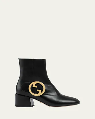 Gucci Blondie Leather Medallion Ankle Boots