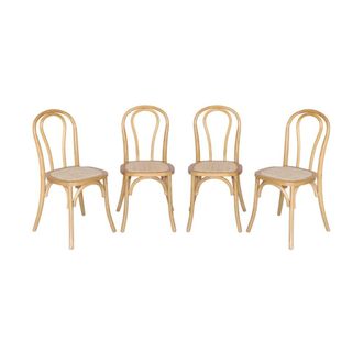 Sweeek Silla vintage de madera y rat&aacute;n, set de 4, natural