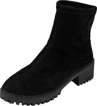 Generic Winter Ladies Winter Fashion Suede Ankle Boots with Thick Heel Pull On Design for Comfortable and Stylish Wear (Black, 4. 5)