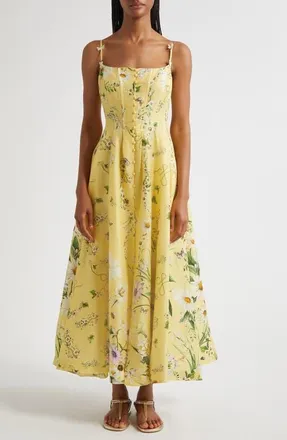 Camilla Daisy Chains Fit & Flare Linen & Silk Corset Dress at Nordstrom, Size X-Small