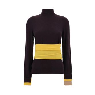 Fendi Turtlenecks, female, Brown, Size: XS Ribbed Wool Turtleneck Sweater