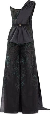 Saiid Kobeisy Tulle Jumpsuit With Beading And Taffeta Tail