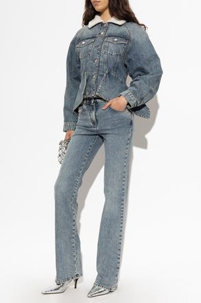 Balmain Insulated Denim Jacket With An Asymmetrical Cut, Womens, Blue