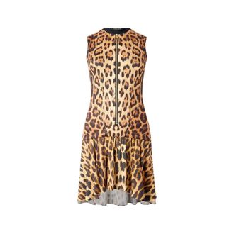 Roberto Cavalli Short Dresses, female, Brown, Size: S Mini Dress With All-Over Jaguar Skin Print