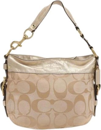 Coach Pre-owned Shoulder Bags, female, Beige, Size: ONE SIZE Pre-owned Canvas Shoulder Bag