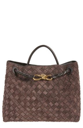 Bottega Veneta Medium Andiamo Intrecciato Suede Shoulder Bag in 2272 Fondant-M Brass at Nordstrom