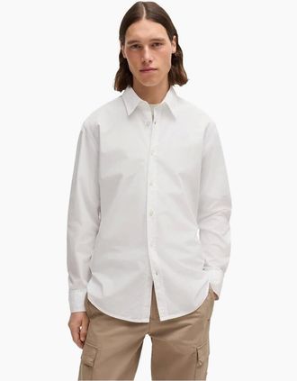 HUGO BOSS Mens Relegant 6 M Plain Long Sleeve Shirt - White - Size: 44/Regular