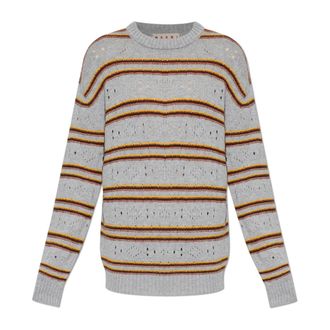Marni Cashmere Knitwear, male, Gray, Size: XL Cashmere Jumper with Openwork Knit