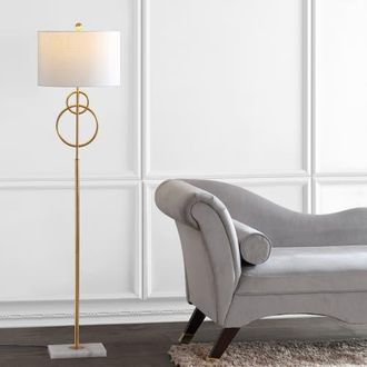 Jonathan Y Designs Haines Modern Circle Marble/Metal LED Floor Lamp in Gold Leaf/white at Nordstrom