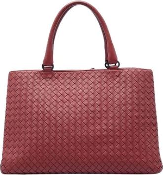 Bottega Veneta Pre-owned Woven Nappa Leather Tote - Dames - Vintage Shopper - Rood - ONE Size - Leer - Vintage
