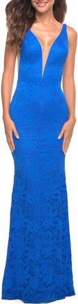 La Femme Illusion Inset Lace Gown in Royal Blue at Nordstrom, Size 00
