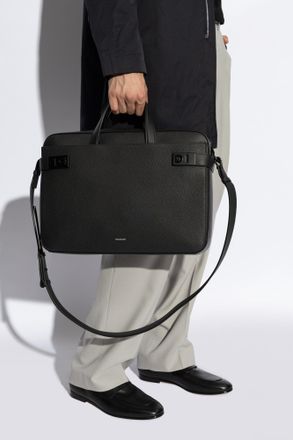 Ferragamo Leather Briefcase, Mens, Black
