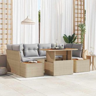 vidaXL Conjunto De Comedor De Jard&iacute;n Con Coj&iacute;n 7 Pcs Beige, Gris Vidaxl