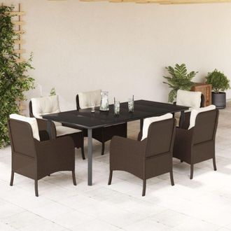vidaXL Set Comedor De Jard&iacute;n 7 Pzas Con Cojines Rat&aacute;n Sint&eacute;tico Marr&oacute;n Vidaxl