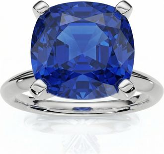 Pompeii3 5Ct Cushion Blue Sapphire Solitaire Ring 14k Gold Lab Grown 10MM