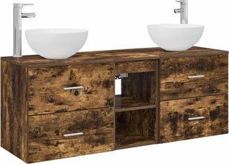 vidaXL Juego De Muebles De Ba&ntilde;o 3 Uds. Roble Ahumado 49,5 X 35 X 63 Cm Vidaxl