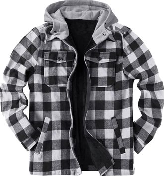 Generic Plaid Jacket Men Red | Mens Casual Jackets Zipped Thermal Jacket Thick Hooded Jacket Multi-Pocketed Cotton Coat Outdoor Lightweight Jacket Open Front 