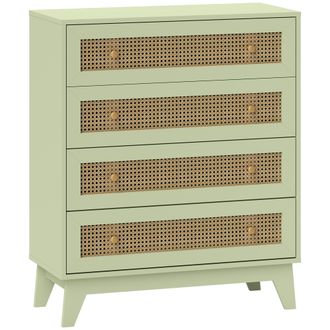 OEM Cassettiera A 4 Cassetti Con Effetto Cannage Verde Per Camera Da Letto 80 X 35 X 95 Cm