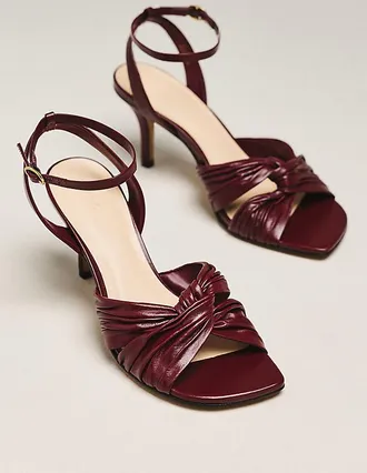 Maeve Leather Cross Ankle-Strap Heeled Sandals