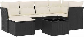 vidaXL Vidaxl - Set De Comedor De Jard&iacute;n 7 Pzas Y Cojines Rat&aacute;n Sint&eacute;tico Negro